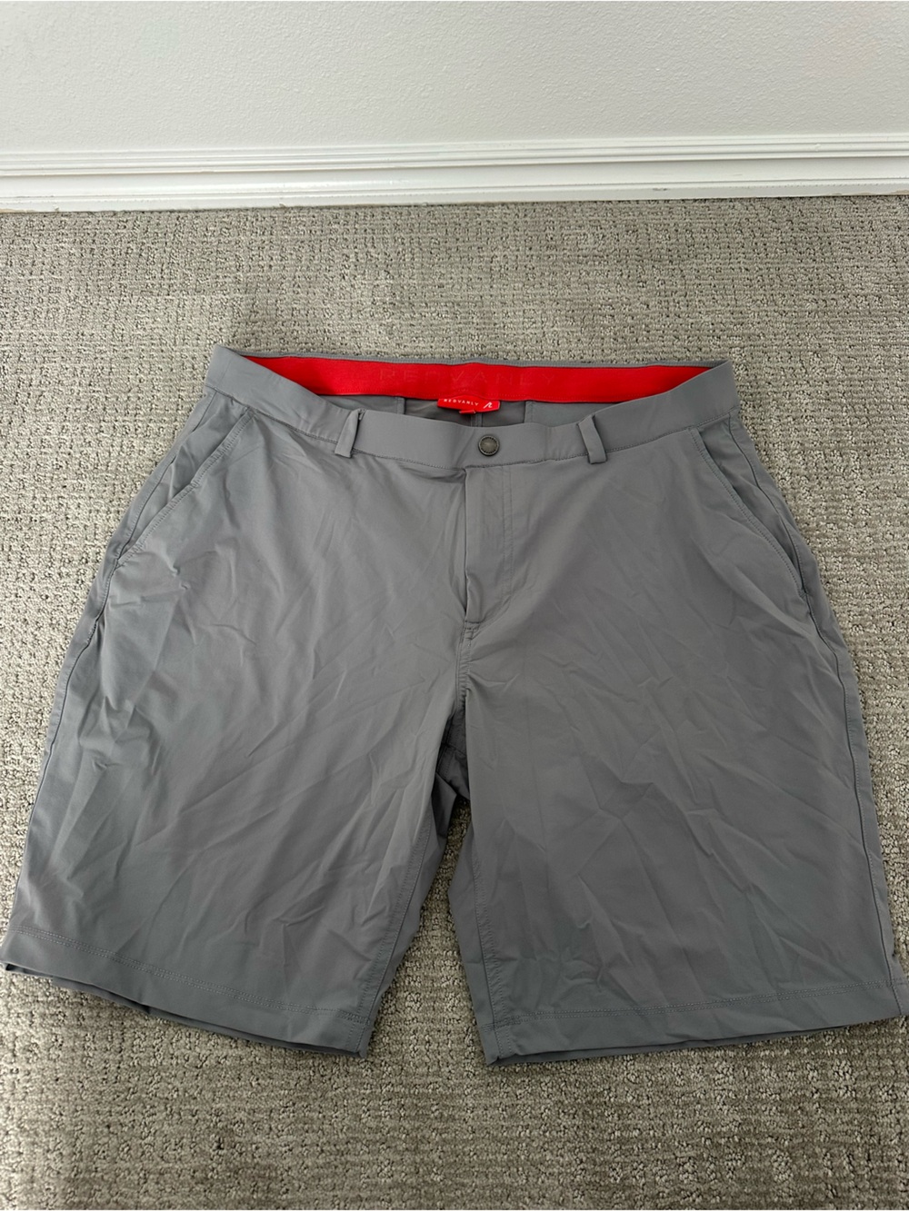 Men's Gray Performance Shorts with Red Waistband